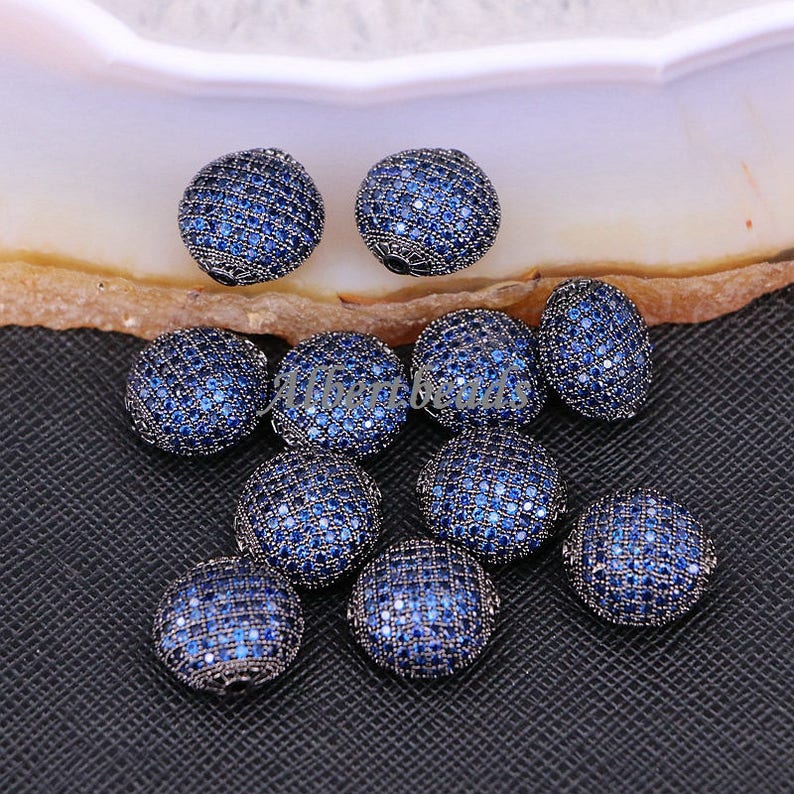 A1839656 Flat Disc Beads With Pave Crystal Cubic Zirconia Etsy