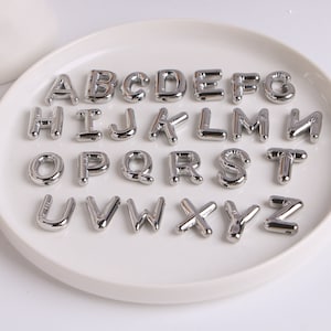 5/10/26pcs, Colgante de letras de acero inoxidable, Encantos de letras de globos, Colgante de letras, Letras del alfabeto, Accesorios de letras para hacer joyas
