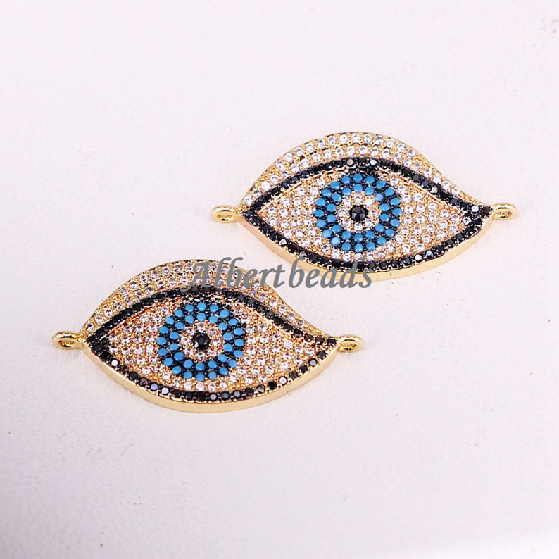 AZYZ325-0155 Evil Eye Connector Metal Pave CZ Bead for Jewelry Charms Spacer Beads 10PCS