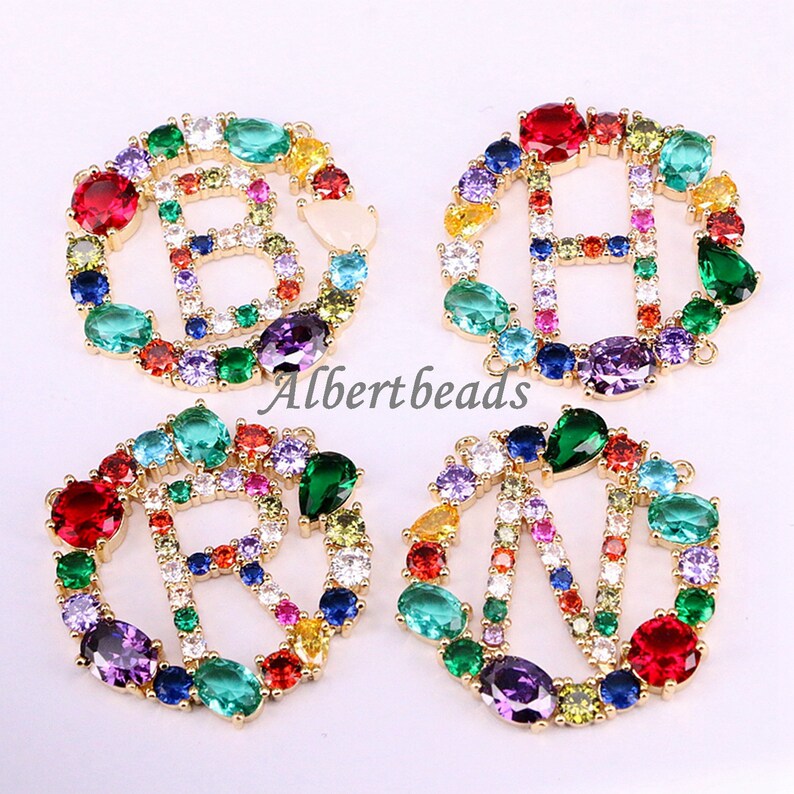 ZYZ336-7703 Rainbow Color Crystal Zircon Letter Alphabet Pendant Initial Letter CZ Stone Women Jewelry Pendant 5PCS