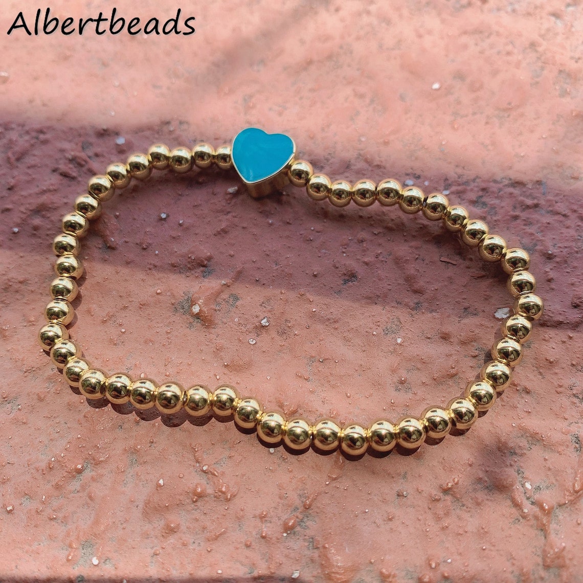 510PCS Enamel Heart Charm Gold Beaded Bracelet Heart Gold Etsy