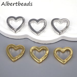 6PCS, Gold Heart Spring Gate Ring Clasp, Push Gate Ring, Heart Clasp Charm, Gold Clasp for Link Chain Connector, Accessories