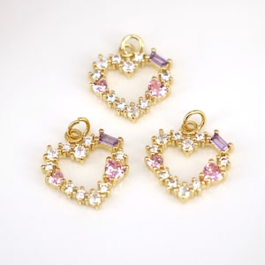 10PCS,  Zircon Crystal Heart Shape Charm Pendant, Cubic Zirconia Crystal Heart Shape Jewelry Pendant Charm Accessories