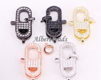 AZYZ317-5718 Pave Lobster Clasp, Micro Pave CZ Lobster Clasp, Pave Bail Clasp, Bracelet / Necklace Clasps 5PCS