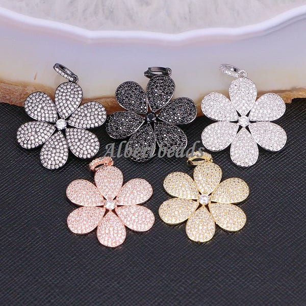 A185-8371 High quality micro pave cz flower metal pendant women jewelry 5PCS