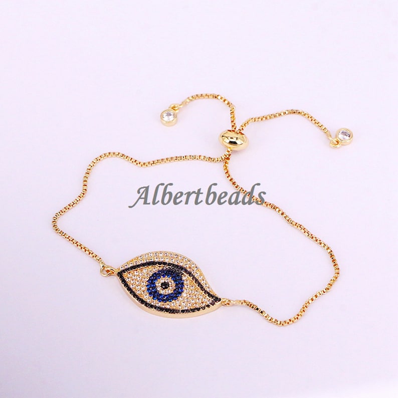 AZYZ325-0155 Evil Eye Connector Metal Pave CZ Bead for Jewelry Charms Spacer Beads 10PCS