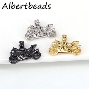 10PCS, Motorcycle Necklace, Locomotive Pendant,Gold/Silver/black color Locomotive Necklace, Micro Pave CZ Locomotive Lovers Jewelry Necklace