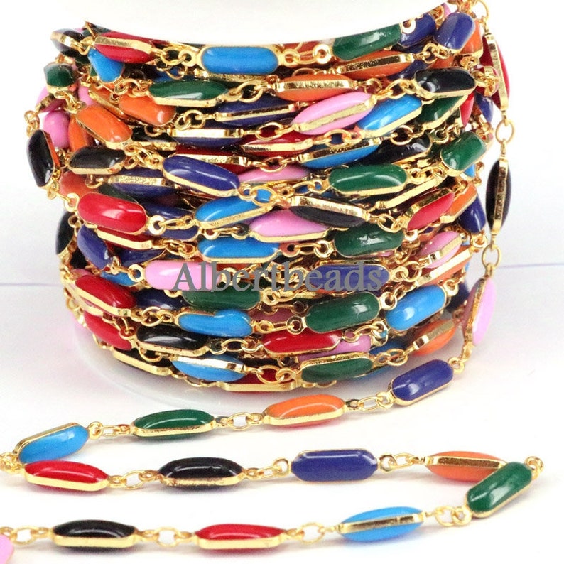 Good Colorful Chain 5 Meters, Colorful Beaded Link Chain Necklace Chain Enamel Bulk ...