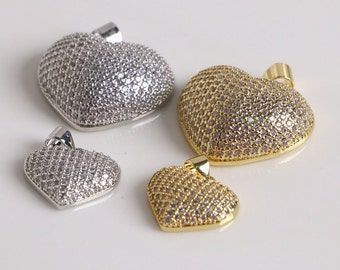 5pcs, Micro Paved Zircon Heart Pendant, Heart Pendant, 18K Gold Filled Love Charm,DIY Jewelry Making Supplies,