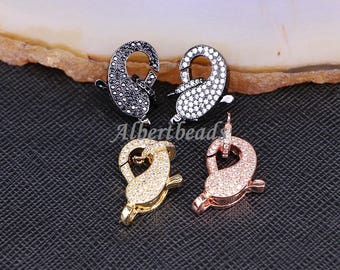 Crystal Zirconia Metal Copper Clasps, 11 * 20 mm, Paved CZ Lobster Clasp DIY Jewelry Findings 10PCS