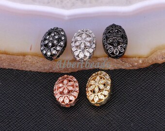 A183-9370 hueco oval cobre micro pave cúbico Zirconia perlas, patrón de flores CZ conector espaciador s hallazgos 10PCS