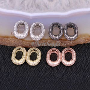 A183-9284 Hollow Oval Copper Micro Pave Cubic Zirconia Beads Jewelry Accessories 10PCS