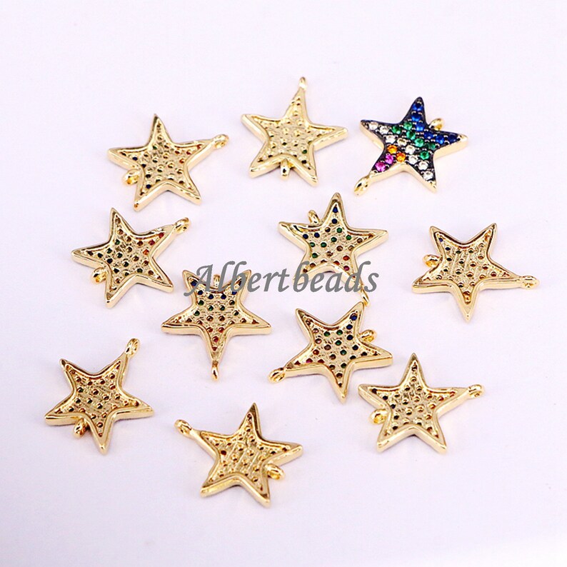 10PCS Micro Pave CZ Copper Connector Beads DIY Jewelry Findings A340-3499 Rainbow Crystal Zircon Star Beads Jewelry