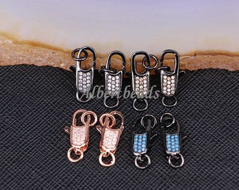 Metal Copper Clasps, 5 * 16 mm, Paved CZ Lobster Clasp DIY Jewelry Findings 10PCS