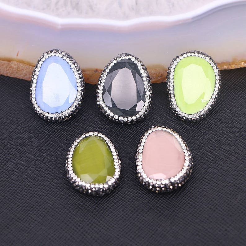 Mix Color faceted stone beads with side hole pave rhinestone gemstone beads pendant connector jewelry finding beads 510PCS