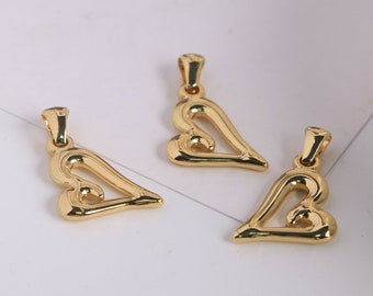 10pcs, Stainless Steel Heart Beads, Gold Heart Pendant, Heart Earring Charm for Jewelry Findings