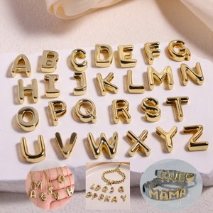 10-26pcs, Cuentas de letras de latón chapadas en oro, Encantos de letras, Colgante de letras, Letras del alfabeto, Cuentas para hacer joyas