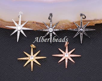 A185-8400 Micro Pave CZ Hollow Star Pendant Charms for Earring