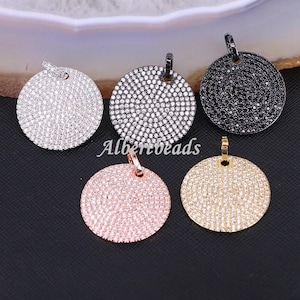 A175-8870 Fashion Statement Copper Micro Pave CZ Rhinestone Round Charms Pendant For Women Necklace 5PCS
