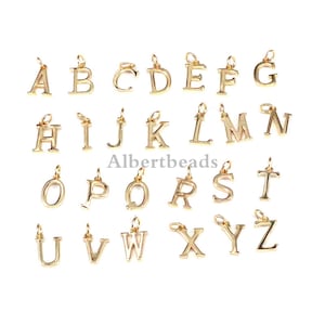26PCS, encantos de letras mayúsculas, cuentas colgantes del alfabeto inicial en mayúsculas, color oro