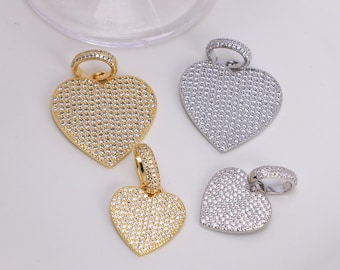 5 Stück Herz Anhänger, CZ Herz Charm vergoldet, Schmuck Anhänger, Cubic Zirconia Herz Charms für DIY-Schmuckzubehör, Love Anhänger Gold