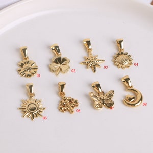 10 pcs, pendentif formes de fleurs en acier inoxydable, breloque coeur, breloques roses, pendentifs étoile lune tournesols collier pendentif, breloque bricolage