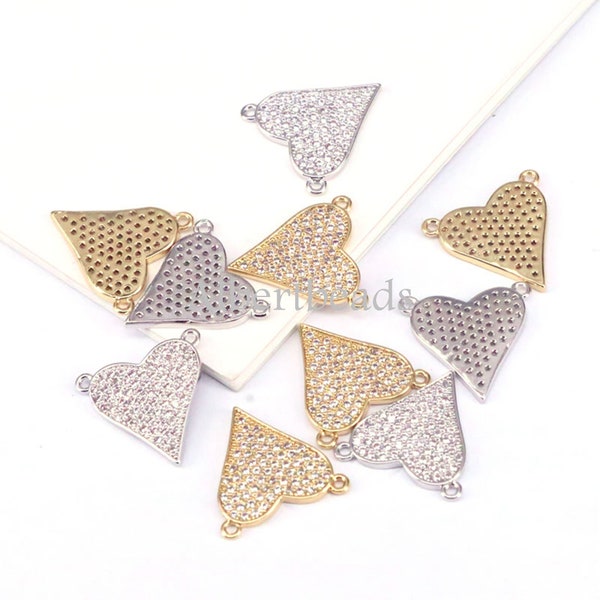 10PCS, CZ Micro Pave Heart Pendant/Charm, Cubic Zirconia, Pave Heart Shape Charm, Heart Jewelry, DIY, Jewelry Making