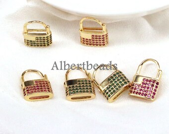 10PCS, Oro Colore Cristallo Lock Ciondoli C- Micro Pave per Collana Orecchino Fashion Padlock Charms Risultati