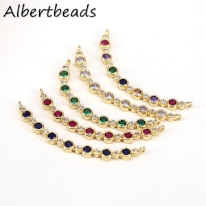 10PCS, Gold Plated Delicate Colorful Curved Bar Long Connector, CZ Micro Pave Long Charm Connector for DIY Jewelry Making Supply