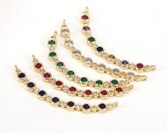 10PCS, Gold Plated Delicate Colorful Curved Bar Long Connector, CZ Micro Pave Long Charm Connector for DIY Jewelry Making Supply