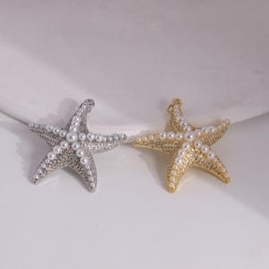 5PCS, Starfish Pendant Beach Charms,Pearl Starfish Necklace Findings,18K Gold Plated Beach Jewelry,DIY Jewelry Supplies 36x38mm