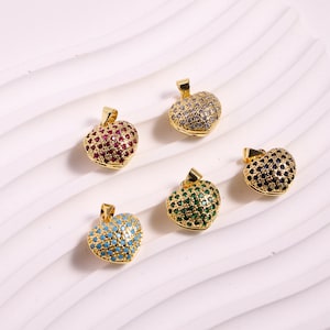 10 STKS, Bling Zirkoon Hartvorm Hanger Charme, CZ Micro Pave Hart Hanger, Kristallen Hart Sieraden Hanger Charme, 15mm