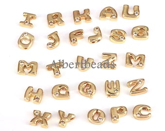 10-26PCS, Shiny Gold Letters, Letter Charms, Letter Beads, Initial Charms, Bracelet Charms, Mini Pendant Charms, Alphabet Beads,