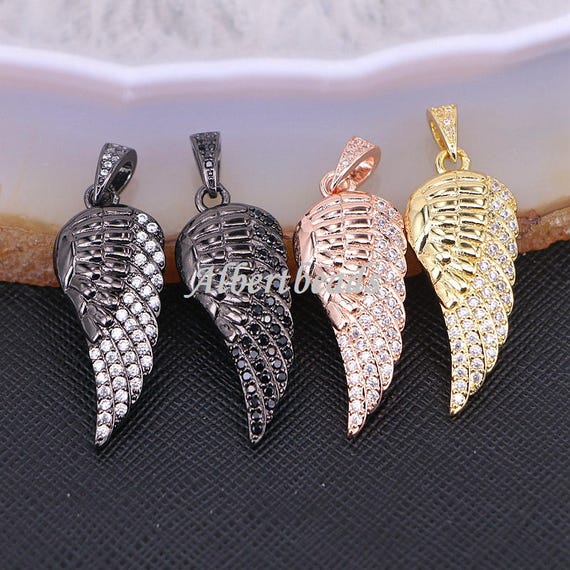 A175-9290 New fashion Micro Paved CZ stone feather pendant mix color angel wing diamond pendan t jewelry 10PCS
