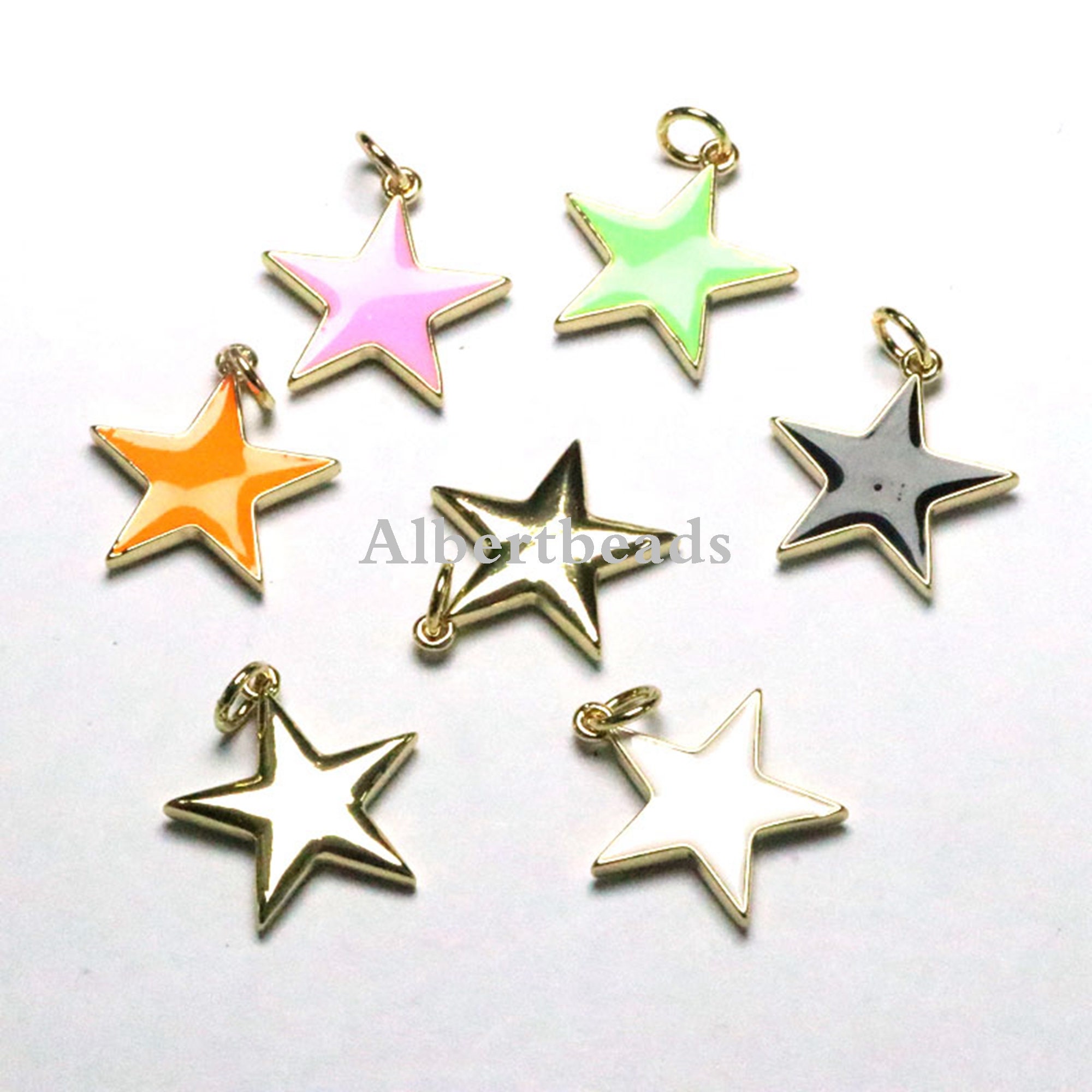 10pcs Fashion Micro Pave CZ Star Pendants, North Star Charms for