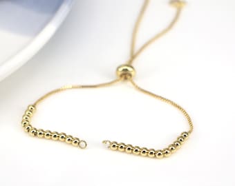 10-20pcs, Shiny Gold Sliding Adjustable Bracelet Chain, Half Finished Bracelet, Gold Bead Chain Bracelet, Gold Plated Bracelet Findings