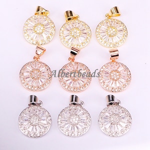 A339-2796 Clear CZ Round charm pendant beads, Micro Pave charms/ Clear Cubic Zirconia pendant, 10PCS