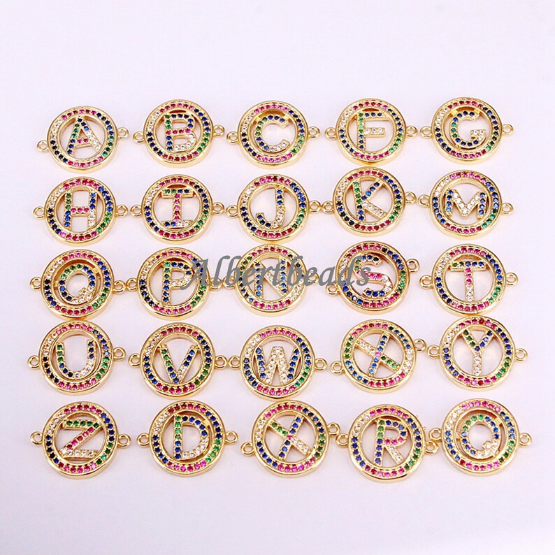 Capital Letter, Letter O Colored CZ Micro Pave Connector Letter O Initial 18K Gold Filled Alphabet connector CN119-A0427 25x17mm