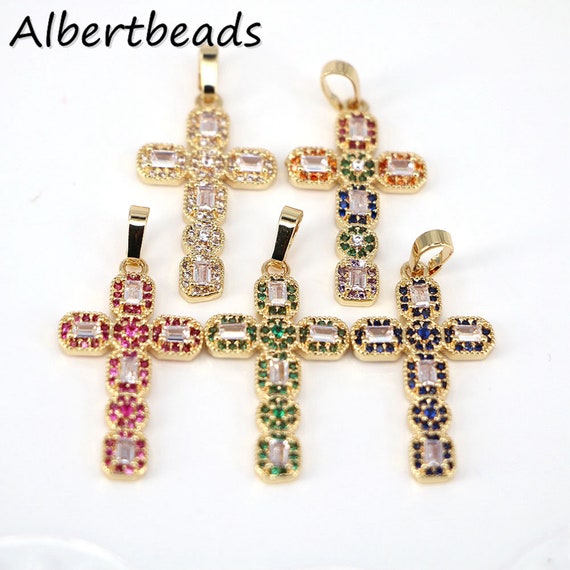 5Pcs Cubic Zirconia Pave Cross Charm Gold Plated Pendant For Woman Jewelry  Making Bracelet Necklace Accessories