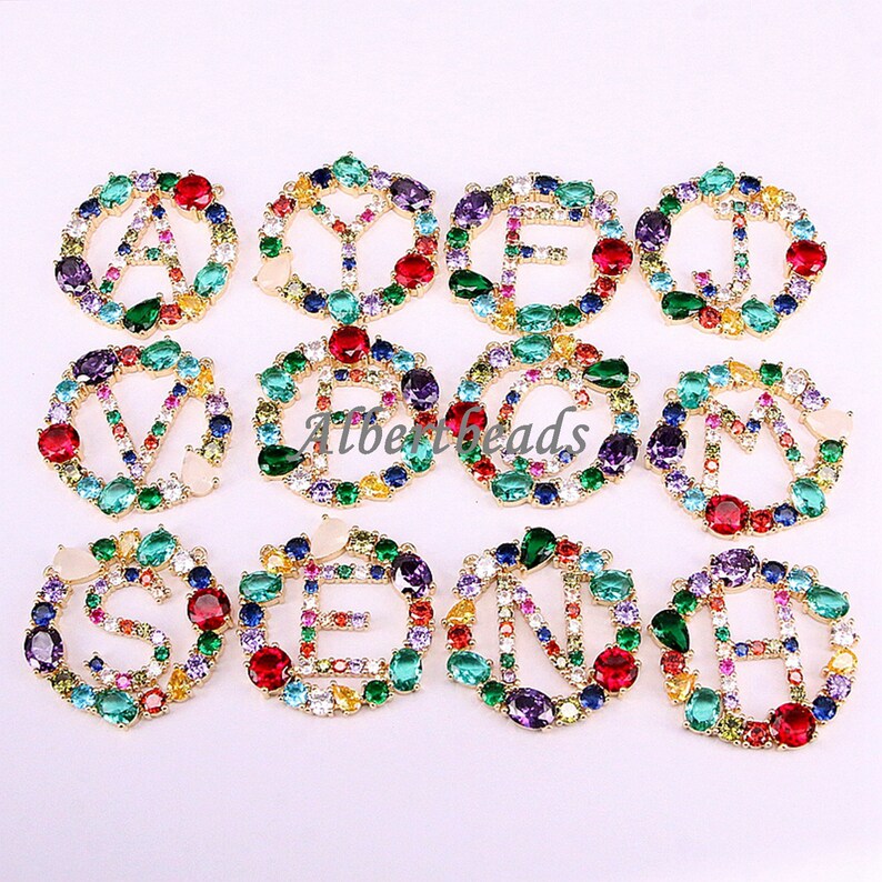 ZYZ336-7703 Rainbow Color Crystal Zircon Letter Alphabet Pendant Initial Letter CZ Stone Women Jewelry Pendant 5PCS