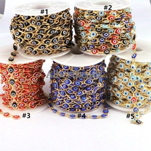 5 metrów, tęczowe owalne koraliki naszyjnik łańcuszki, pozłacana miedź owinięta okrągłymi emaliowanymi koralikami łańcuszki różańcowe