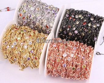 A339-9749 Multi-Color CZ Perlen Kette-4/5/6mm Zirkonia Perlen-Metall vergoldet Lünette Kette, Lünette Connector Perlen Erkenntnisse, 5 Meter