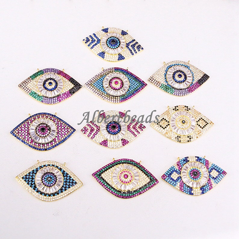 10PCS Gold Plated Fashion Boho Luxury Cubic Zirconia Micro Pave CZ Crystal Eye Necklace Pendant for Women Jewelry Making