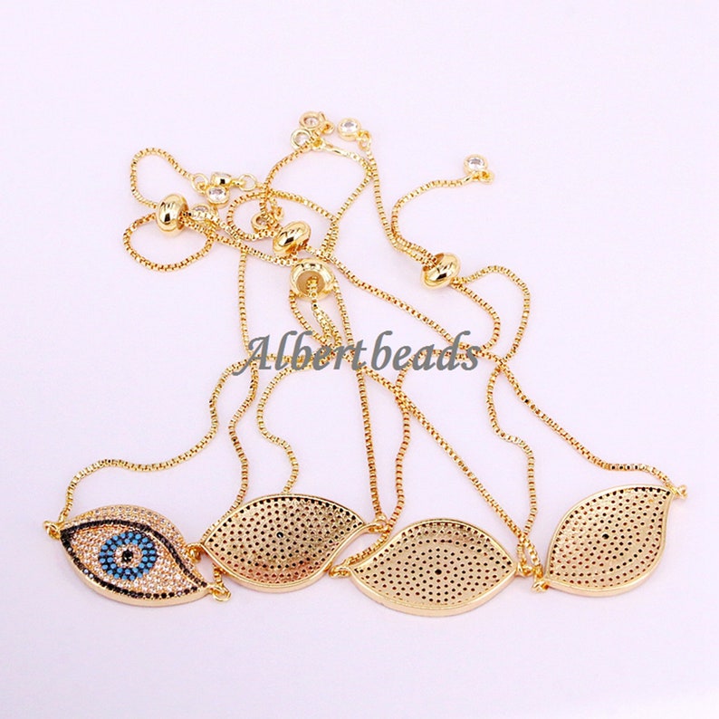 AZYZ325-0155 Evil Eye Connector Metal Pave CZ Bead for Jewelry Charms Spacer Beads 10PCS