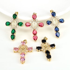 5-10PCS, zircone Vergine Maria con ciondolo croce, ciondolo collana religiosa, croce d&#39;oro, cattolica, medaglione della Vergine Maria 18k in oro riempito