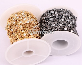 Fashion Cubic Zircon Round Faceted Beads Rosary Chain Metal Wire Wrapped Links CZ Chains Jewelry Findings 1/3/5M