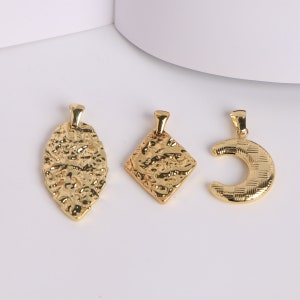 10pcs, Gold Plated Stainless Steel Moon Geometry Charm Pendant