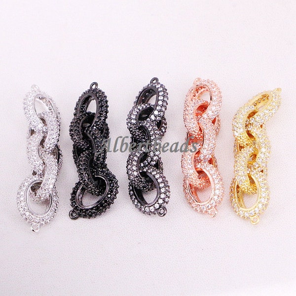 AZYZ317-5861 CZ Micro Pave Five Rings Chain Shaped Connector, Cubic Zirconia Oval Link Connecto r in Mixx colors 5PCS