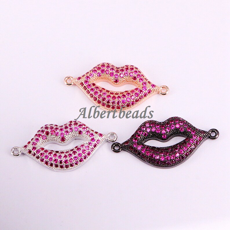 AZYZ333-5428 Unique Design CZ Micro Pave Lip Plated Brass Bead Bracelet Connector Charm Wom en Jewelry 10PCS