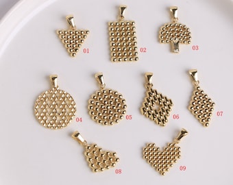 10 piezas, colgante de formas geométricas de acero inoxidable, encantos de corazón redondo, colgante de collar de corazón de acero inoxidable, encanto DIY
